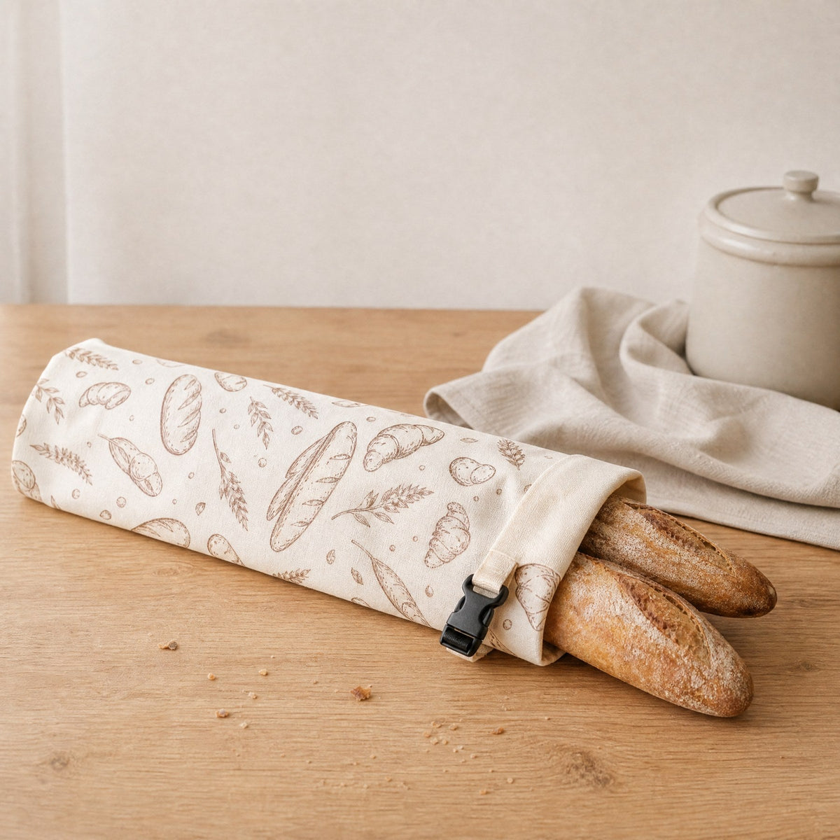 Beeswax baguette bag with two baguettes