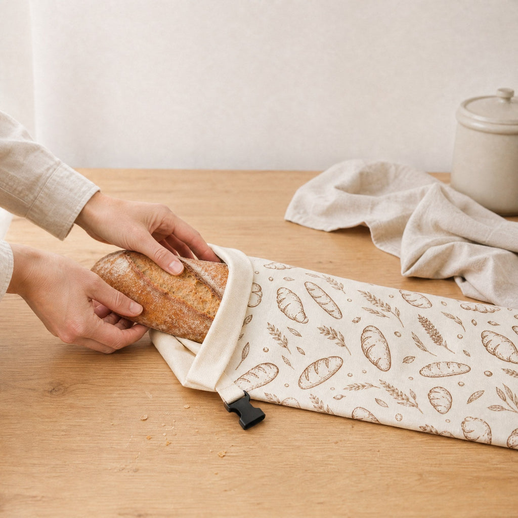 Putting a baguette in the bag