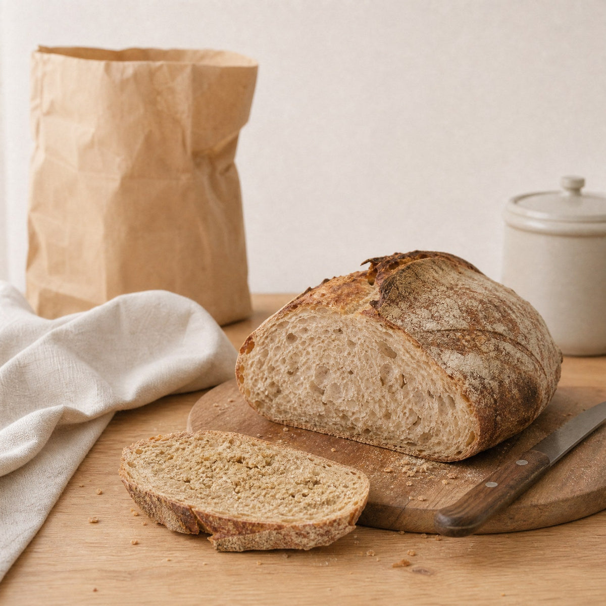 Bäckerbrot mit abgeschnittener erster Scheibe