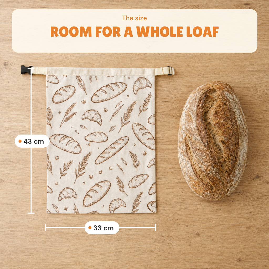 Bread bag size: 43 × 33 cm (17 × 13 in)