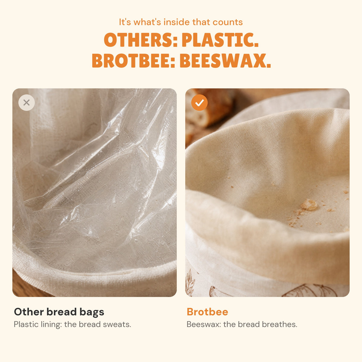 Comparison: plastic lining vs. beeswax lining